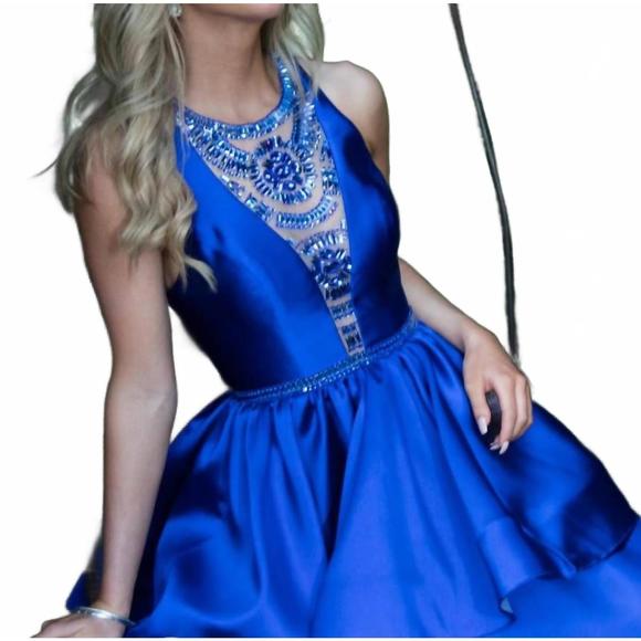 NEW RACHEL ALLAN beaded mikado short cocktail dress in royal